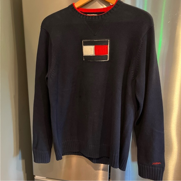Tommy Hilfiger 3D big FLAG LOGO sweater Crewneck JAPAN men’s Medium, Y2K preppy - Picture 1 of 13